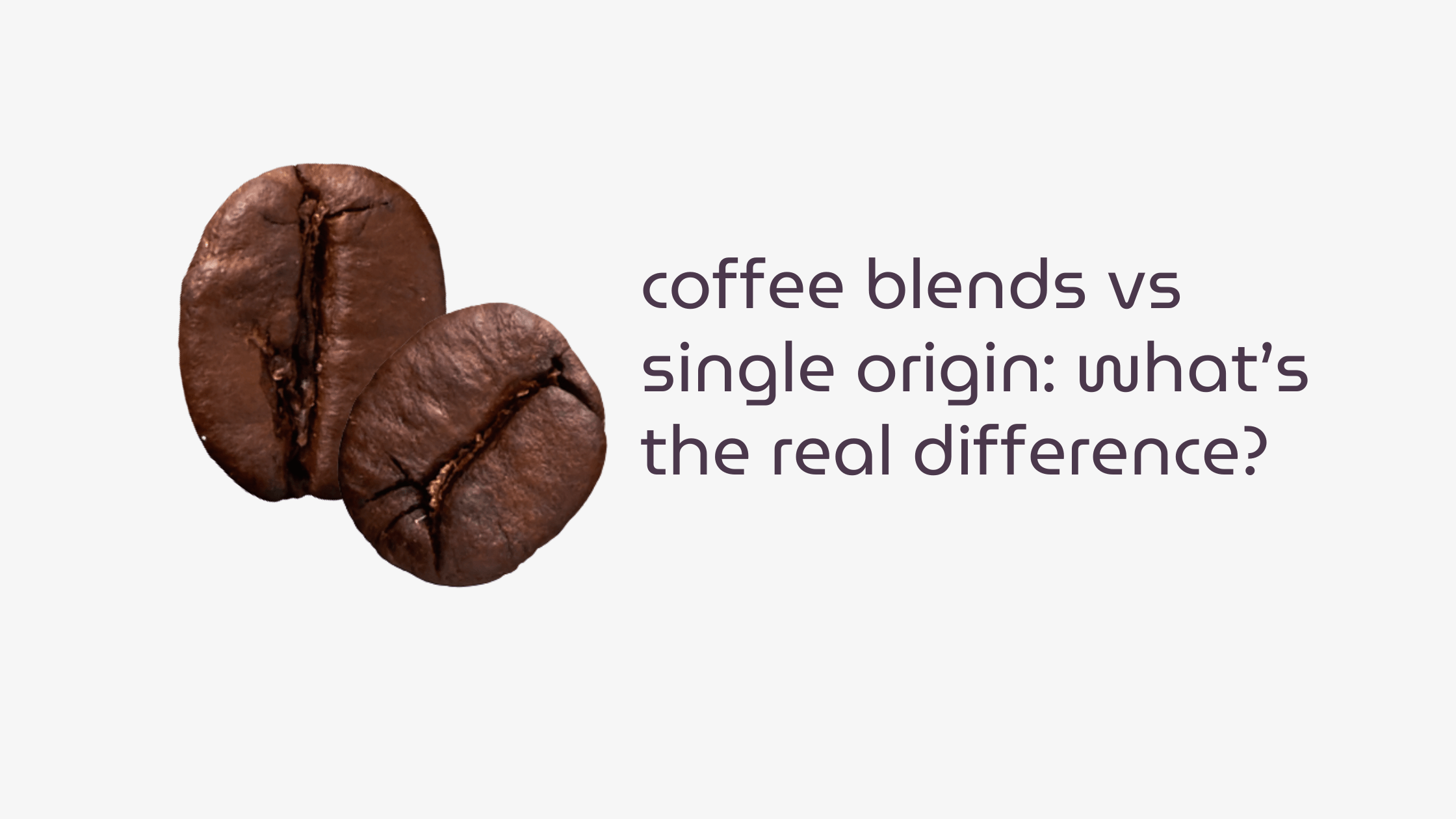 Two coffee beans next to the text “coffee blends vs single origin: what’s the real difference?” – highlighting a visual comparison between blend and single origin coffee.