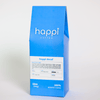 Side view of 12 oz bag of happi decaf medium roast coffee – available in whole bean or ground